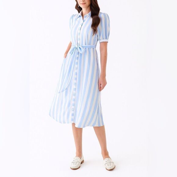 crown & ivy Dresses & Skirts - Crown & Ivy Women’s Blue White Striped Belted Shirt Dress 3X NWT